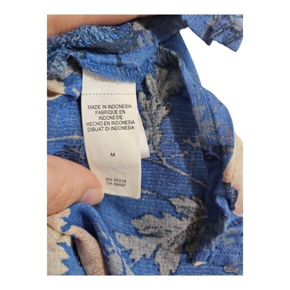Lucky Brand Blue Floral Print Peasant Blouse Button Front Size M - Picture 10 of 12